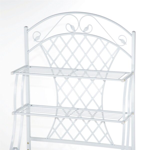 White Metal Bakers Rack with 5-Bottle Wine Rack and Wooden Work Shelf - Image 2
