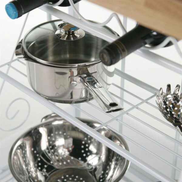 White Metal Bakers Rack with 5-Bottle Wine Rack and Wooden Work Shelf - Image 3