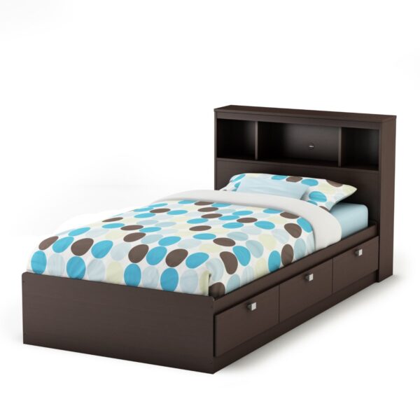 Twin size Contemporary Bookcase Headboard in Chocolate Finish - Image 2