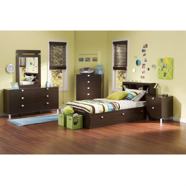 Twin size Contemporary Bookcase Headboard in Chocolate Finish - Image 3