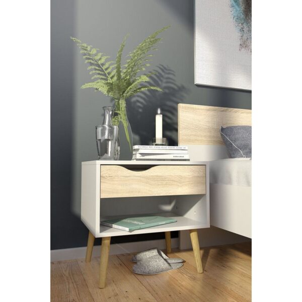 Modern Mid Century Style End Table Nightstand in White & Oak Finish - Image 4