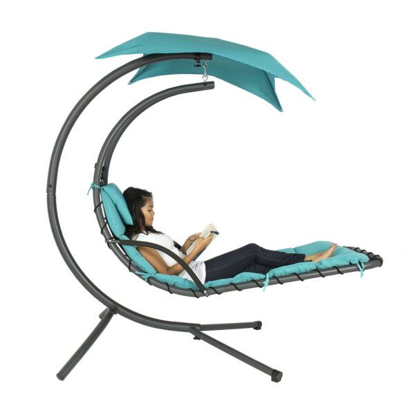 Teal Single Person Sturdy Modern Chaise Lounger Hammock Chair Porch Swing - Image 3