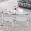 Modern Oval Tempered Glass Coffee Table with Bottom Shelf - Image 5