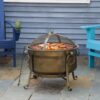 Outdoor Wood Burning Fire Pit Cauldron Style Steel Bowl w/ BBQ Grill, Log Poker, and Mesh Screen Lid - Image 3