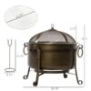 Outdoor Wood Burning Fire Pit Cauldron Style Steel Bowl w/ BBQ Grill, Log Poker, and Mesh Screen Lid - Image 4