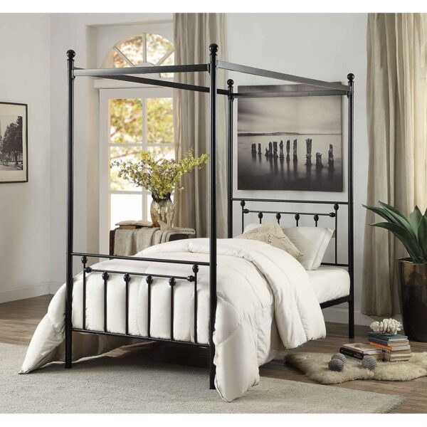 Twin size Sturdy Metal Canopy Bed Frame in Black Metal Finish - Image 2