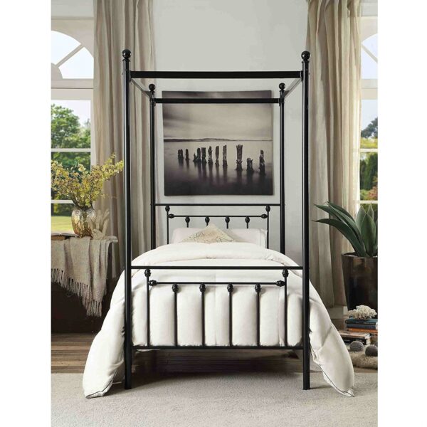 Twin size Sturdy Metal Canopy Bed Frame in Black Metal Finish - Image 3