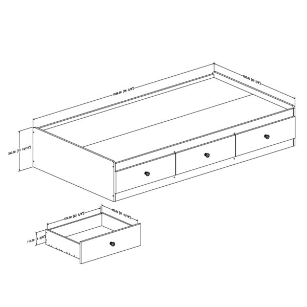 Twin Contemporary Backless Daybed with Storage Drawers in Brown Wood Finish - Image 2