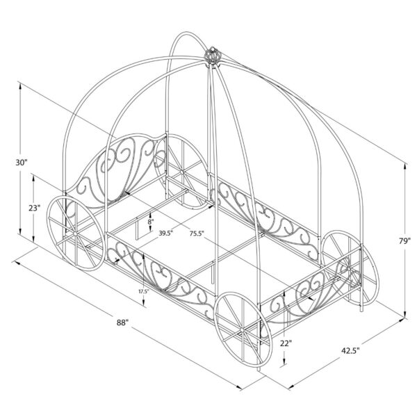Twin size Princess Canopy Bed with Decorative Wheels in White Metal Finish - Image 3