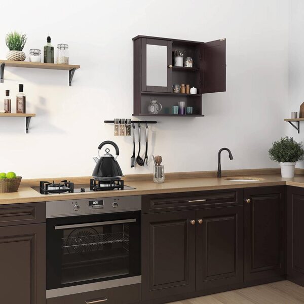 Espresso Brown 2-Door Wall Mounted Medicine Cabinet Bathroom Mirror with Shelf - Image 3