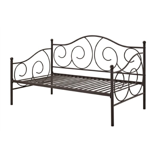 Twin Scrolling Metal Day Bed Frame in Contemporary Brushed Bronze Dark Pewter - Image 2
