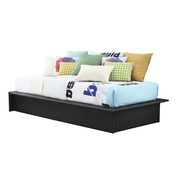 Twin Modern Black Faux Leather Upholstered Platform Bed Frame with Wood Slats - Image 2