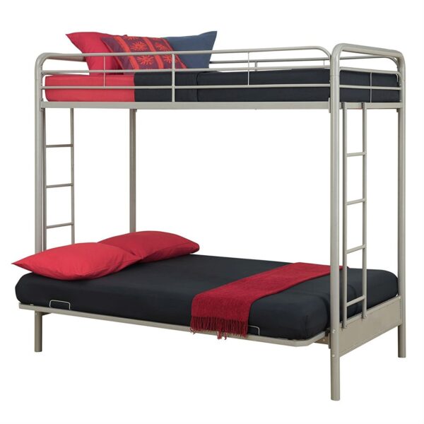 Twin over Full Futon Bunk Bed in Silver Metal Finish - Image 2