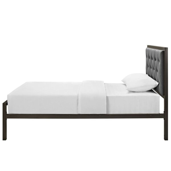 Twin Metal Platform Bed with Gray Fabric Button Tufted Upholstered Headboard - Image 4