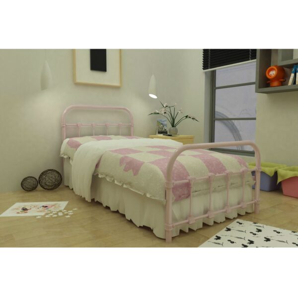 Twin Pink Metal Platform Bed with Headboard and Footboard - Image 2