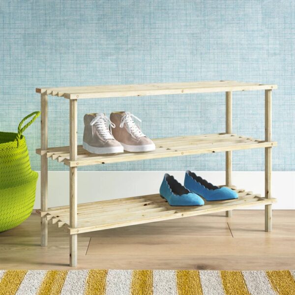 Solid Pine Wood 3-Tier Shoe Rack - Holds up to 12 Pair of Shoes - Image 5