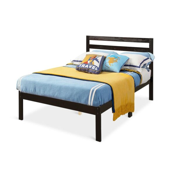 Twin size Wood Platform Bed Frame with Headboard in Espresso - Image 2