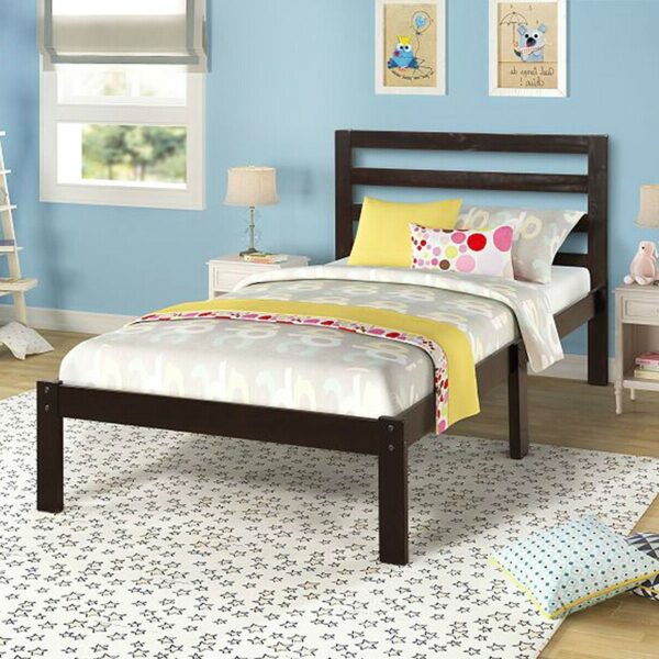 Twin size Wood Platform Bed Frame with Headboard in Espresso - Image 3