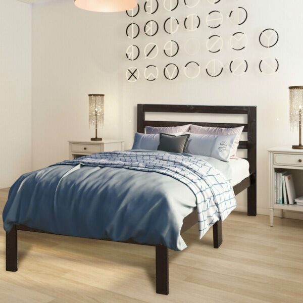 Twin size Wood Platform Bed Frame with Headboard in Espresso - Image 4