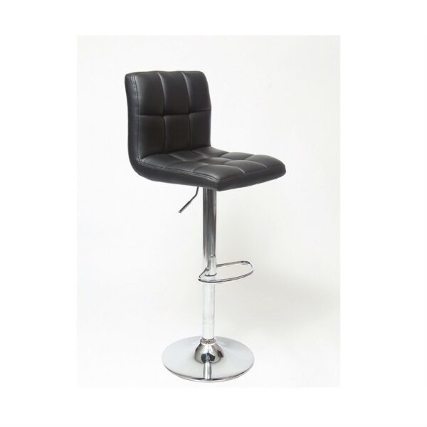 Set of 2 - Adjustable Height Bar Stool with Black Faux Leather Cushion Seat - Image 3