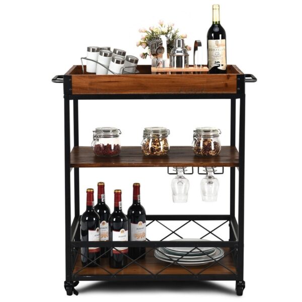 Wood Iron Kitchen Cart with Removeable Tray Top and Wheels - Image 2
