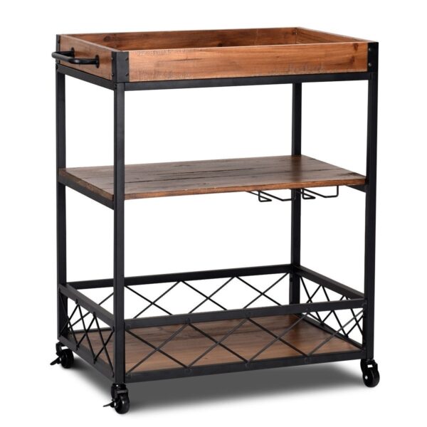 Wood Iron Kitchen Cart with Removeable Tray Top and Wheels - Image 3