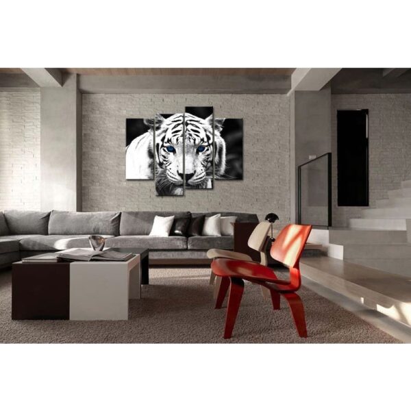 Black and White Tiger 4-Panel Canvas Wall Art Painting Print - Image 2