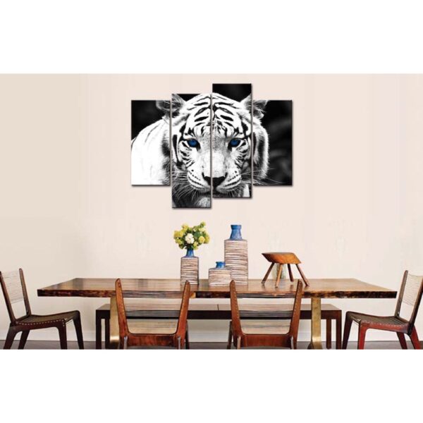 Black and White Tiger 4-Panel Canvas Wall Art Painting Print - Image 3