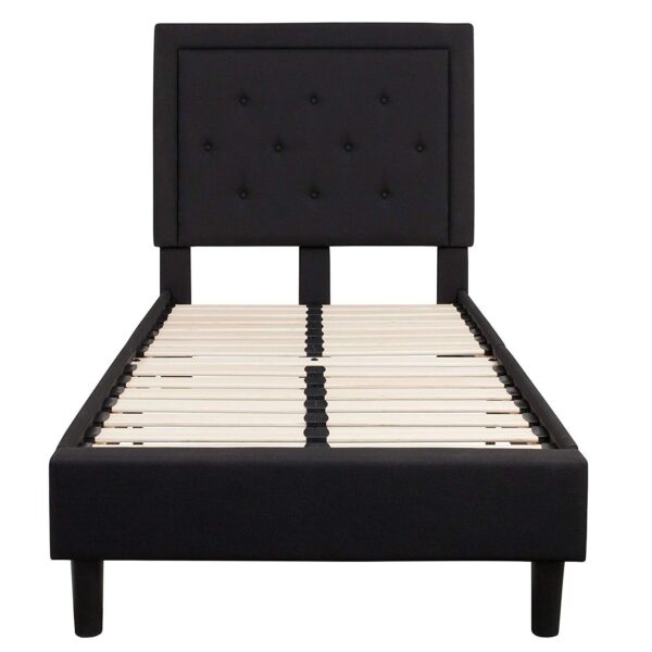 Twin Black Fabric Upholstered Platform Bed Frame with Tufted Headboard - Image 2