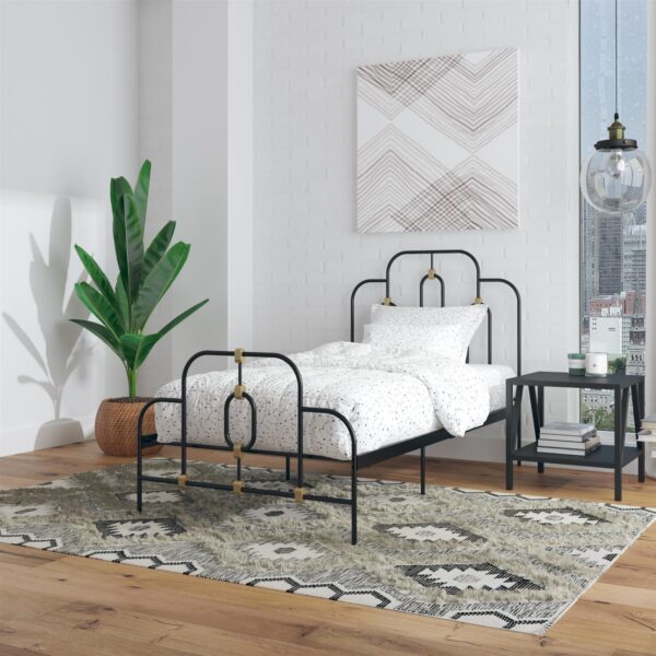 Twin size Farmhouse Adjustable Height Platform Bed in Black Gold Metal Finish - Image 2