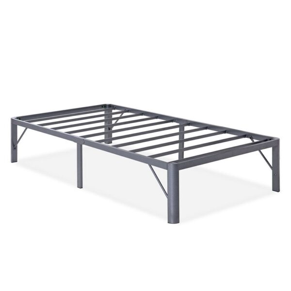 Twin Heavy Duty Platform Bed Frame with Round Corners in Grey Metal - Image 2