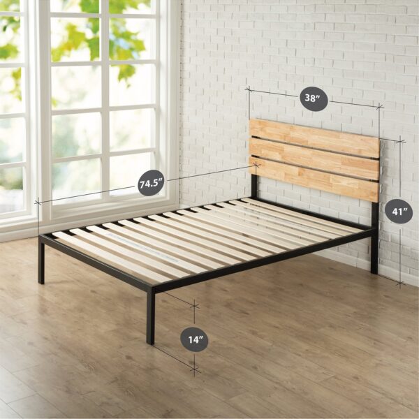 Twin size Heavy Duty Metal Platform bed Frame with Wood Slats and Headboard - Image 4