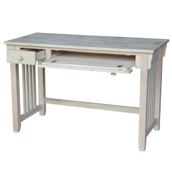 Unfinished Wood Computer Desk with Pull-Out Keyboard Tray and Drawer - Image 2