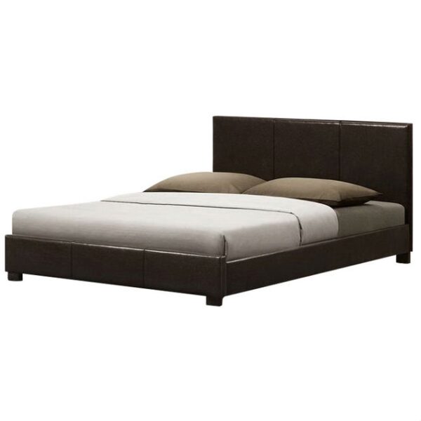 Queen size Dark Brown Faux Leather Upholstered Platform Bed Frame with Headboard - Image 4
