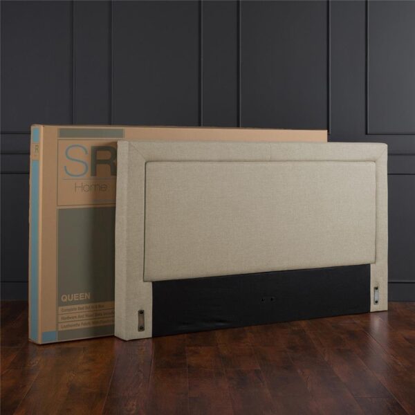 Queen size Taupe Upholstered Platform Bed with Headboard - Image 3