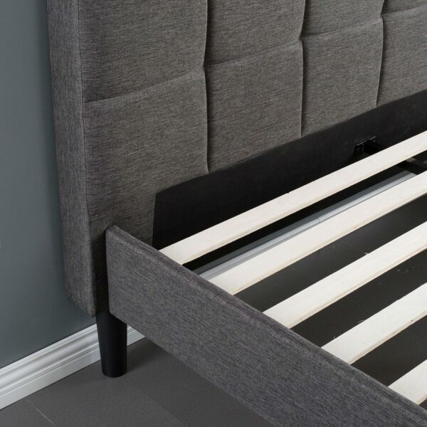 Queen size Dark Grey Upholstered Platform Bed Frame with Headboard - Image 3