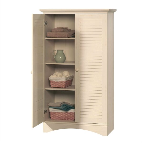 Antique White Finish Wardrobe Armoire Storage Cabinet with Louver Doors - Image 2