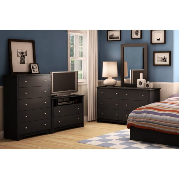 Black 6 Drawer Bedroom Dresser with Nickle Metal Knobs Handles - Image 4