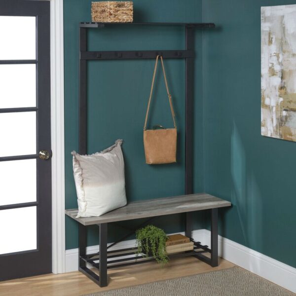 Gray Rustic Sturdy Metal Entryway Hall Tree Coat Rack - Image 2