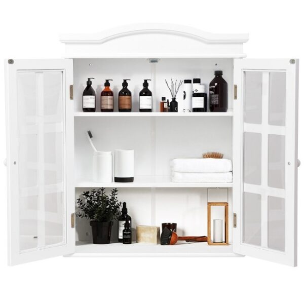 White Wall Mounted 2 Door Bathroom Storage Cabinet - Image 2