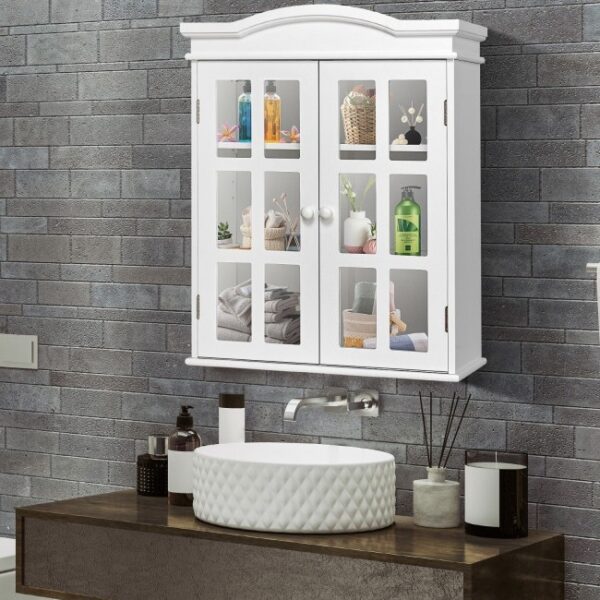 White Wall Mounted 2 Door Bathroom Storage Cabinet - Image 3