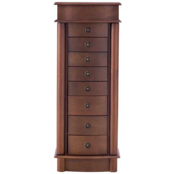 Brown Wood 8-Drawer Jewelry Armoire Chest Storage Cabinet with Mirror - Image 3