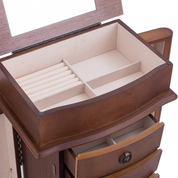 Brown Wood 8-Drawer Jewelry Armoire Chest Storage Cabinet with Mirror - Image 5