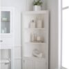 White Corner Bathroom Linen Cabinet with Shelves - Image 2