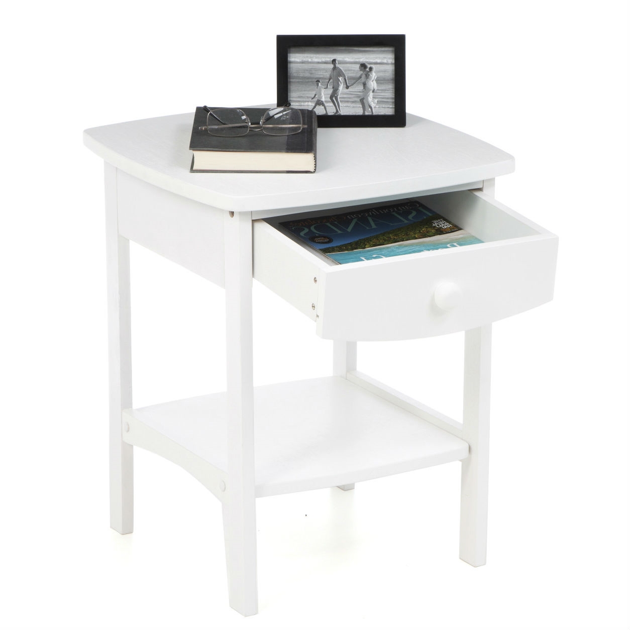 White Wood Contemporary 1-Drawer Bedside Table Nightstand - Image 2