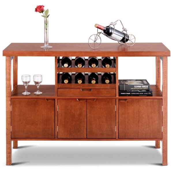 Modern Sideboard Buffet Cabinet with Wine Rack in Brown Wood Finish - Image 2