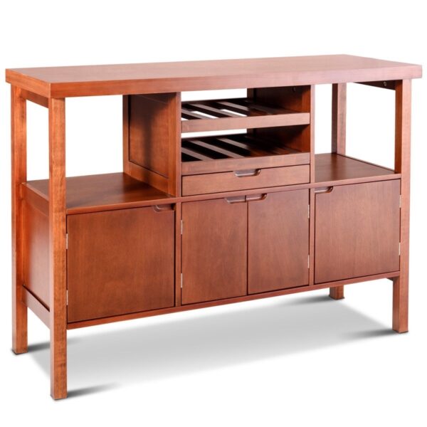 Modern Sideboard Buffet Cabinet with Wine Rack in Brown Wood Finish - Image 3