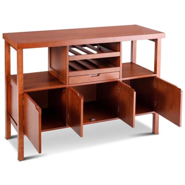 Modern Sideboard Buffet Cabinet with Wine Rack in Brown Wood Finish - Image 4