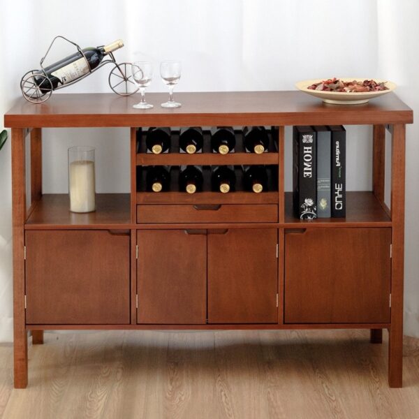 Modern Sideboard Buffet Cabinet with Wine Rack in Brown Wood Finish - Image 5