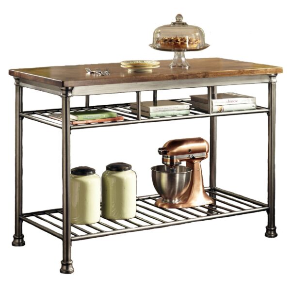 Classic French Style Hardwood Butcher Block Top Metal Kitchen Utility Table - Image 3